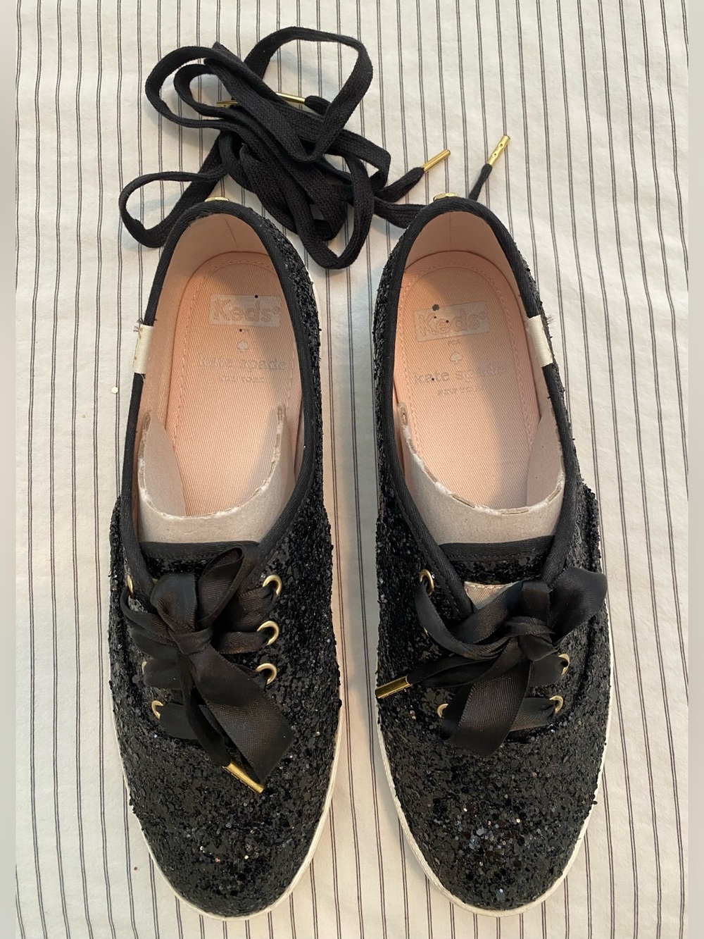 kate spade + Keds Black Sequin Ribbon Lace Sneakers
